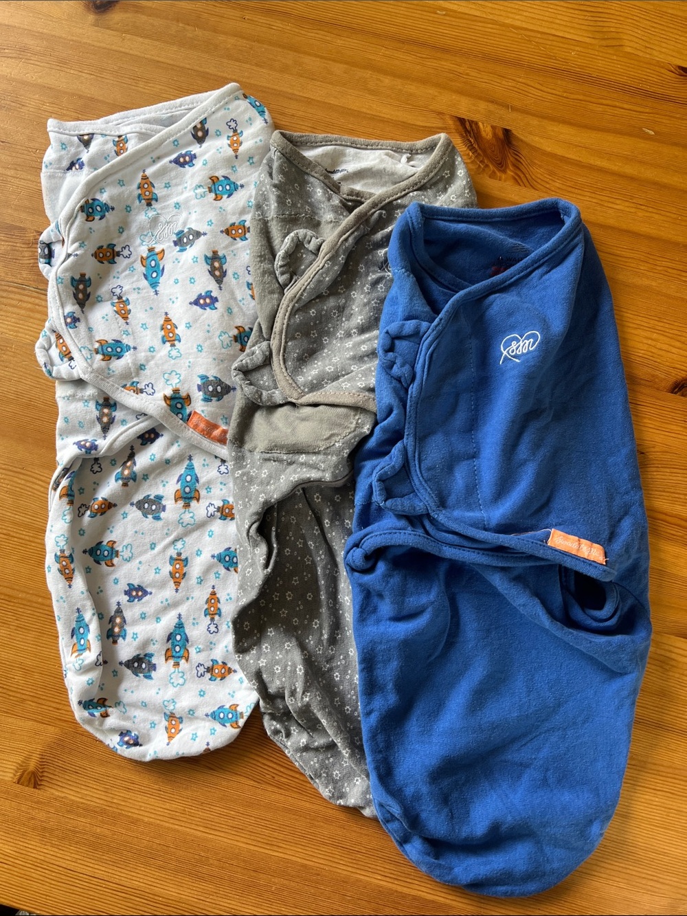 Swaddle me 3-Pack Sleep Sacks in Blue, Gray, White with Rocket Print, Size Large